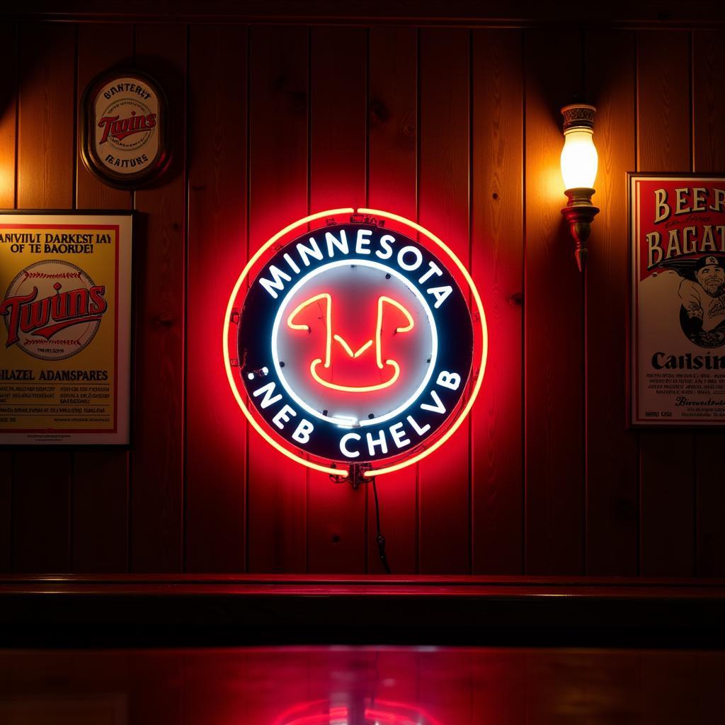 Minnesota Twins neon sign in a vintage bar setting