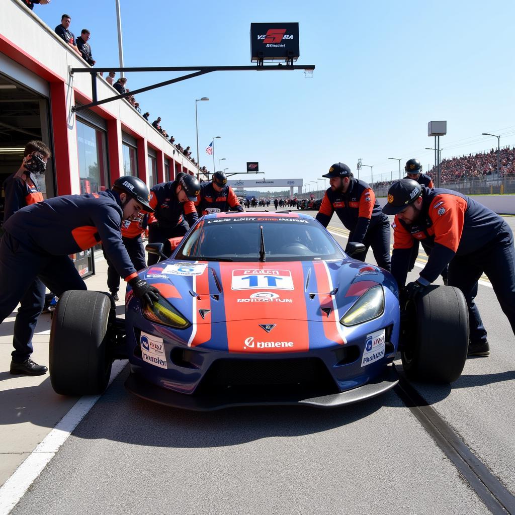 Pit Crew Changing Tires During a Race