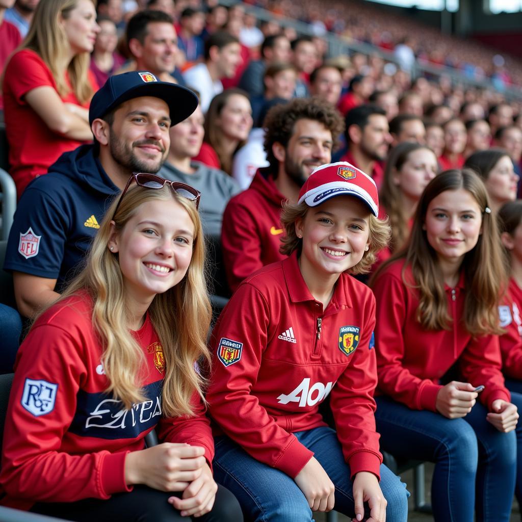 Fans wearing mobil uniforms in the stands