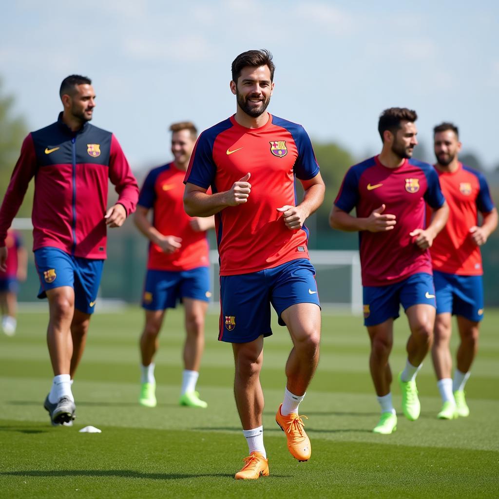 Barcelona players training in mobil uniforms