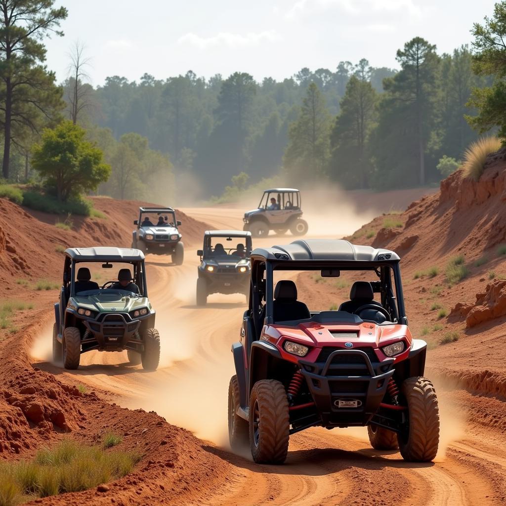 Off-road vehicles navigating a dirt pit in Mobile, Alabama