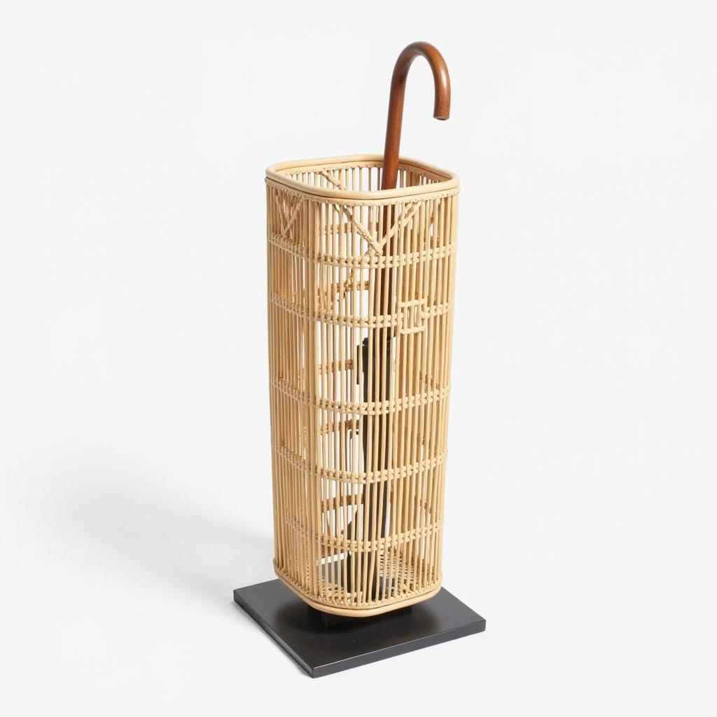 Modern Cane Umbrella Stand with Metal Accents