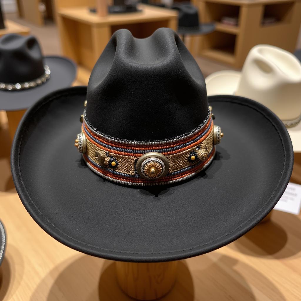 Modern Cowboy Hat Featuring an Intricately Designed Ribbon