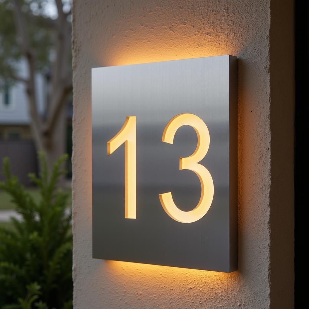 Modern house number plaque with integrated LED light