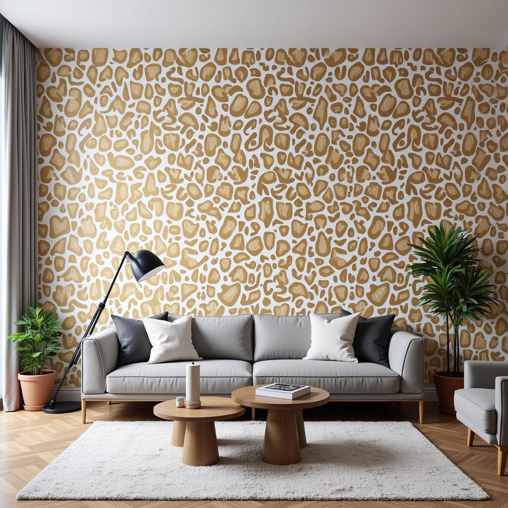 Stylish Living Room with Animal Print Accent Wall