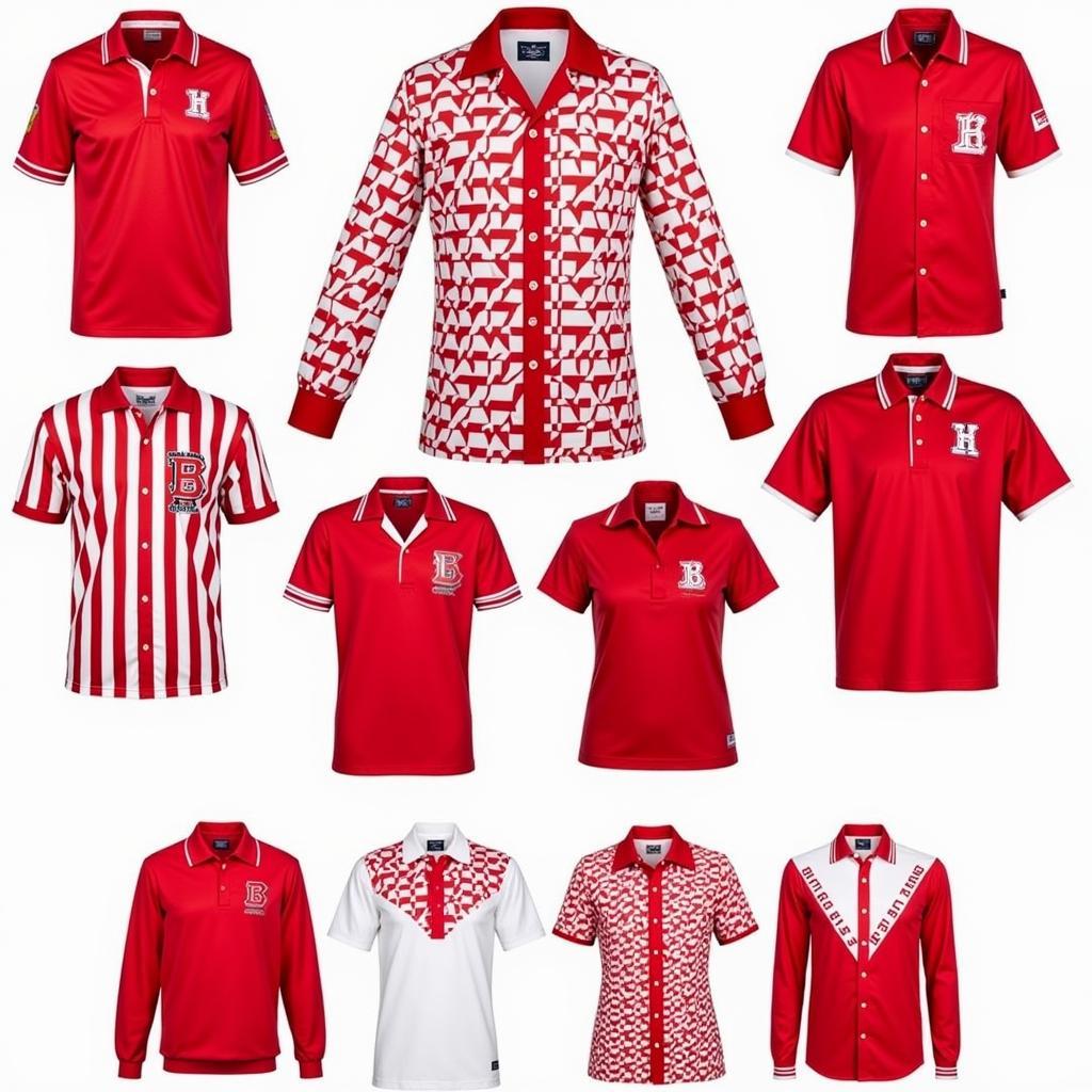 Modern red and white bowling shirts