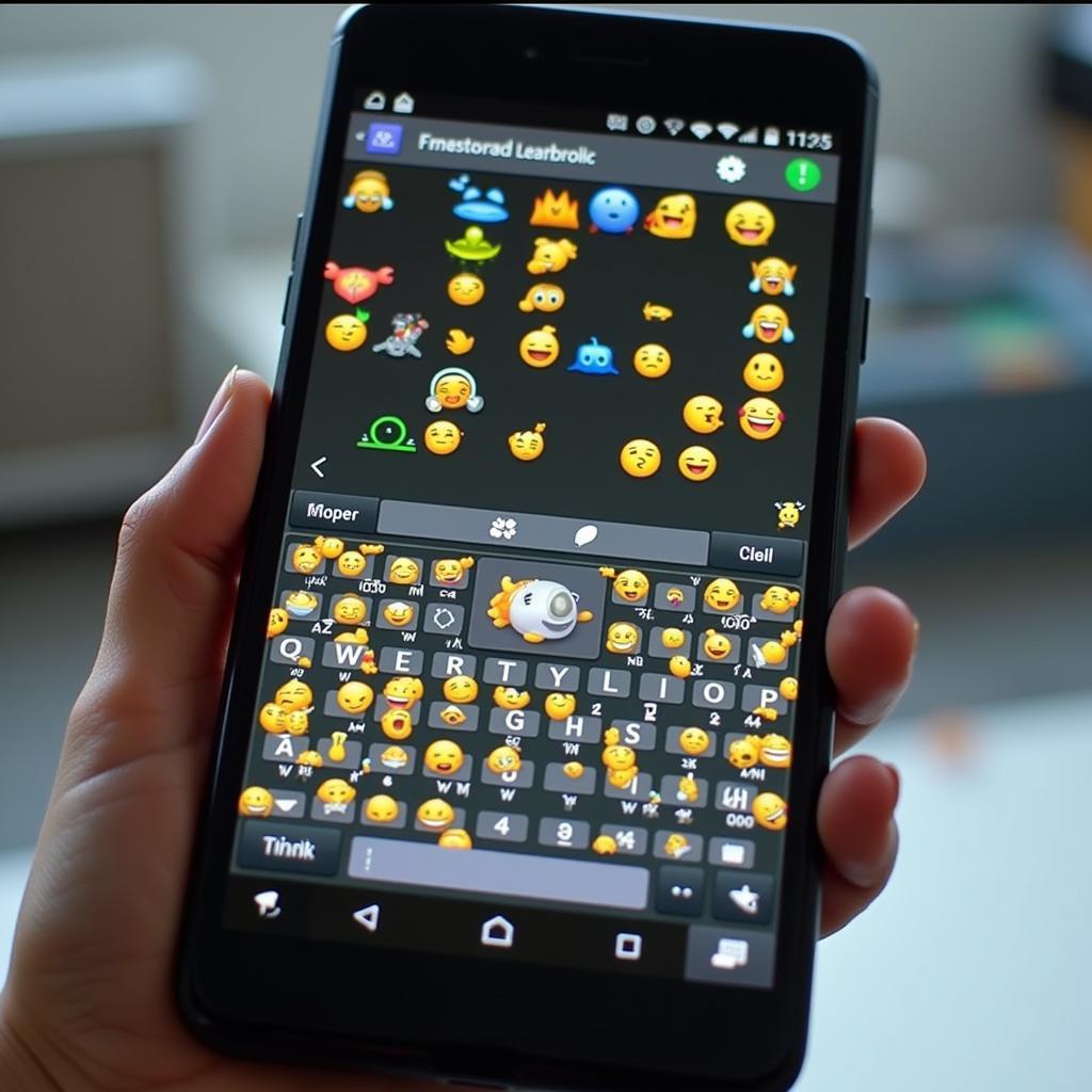 Smartphone displaying a diverse emoji keyboard