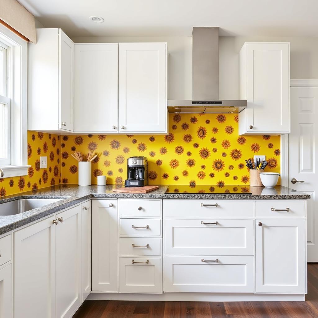 Modern Sunflower Wallpaper Kitchen Backsplash