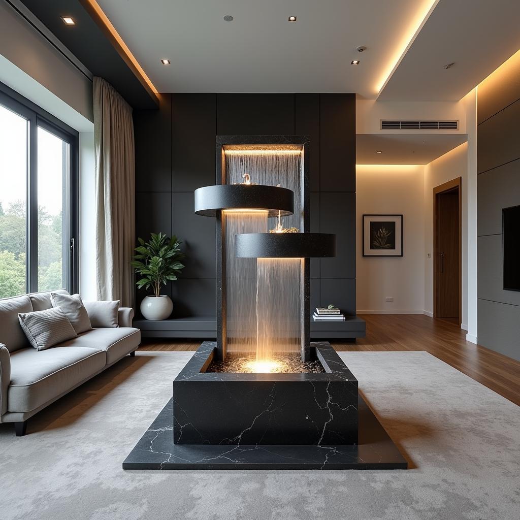 Modern Three Tier Waterfall Fountain in a Living Room