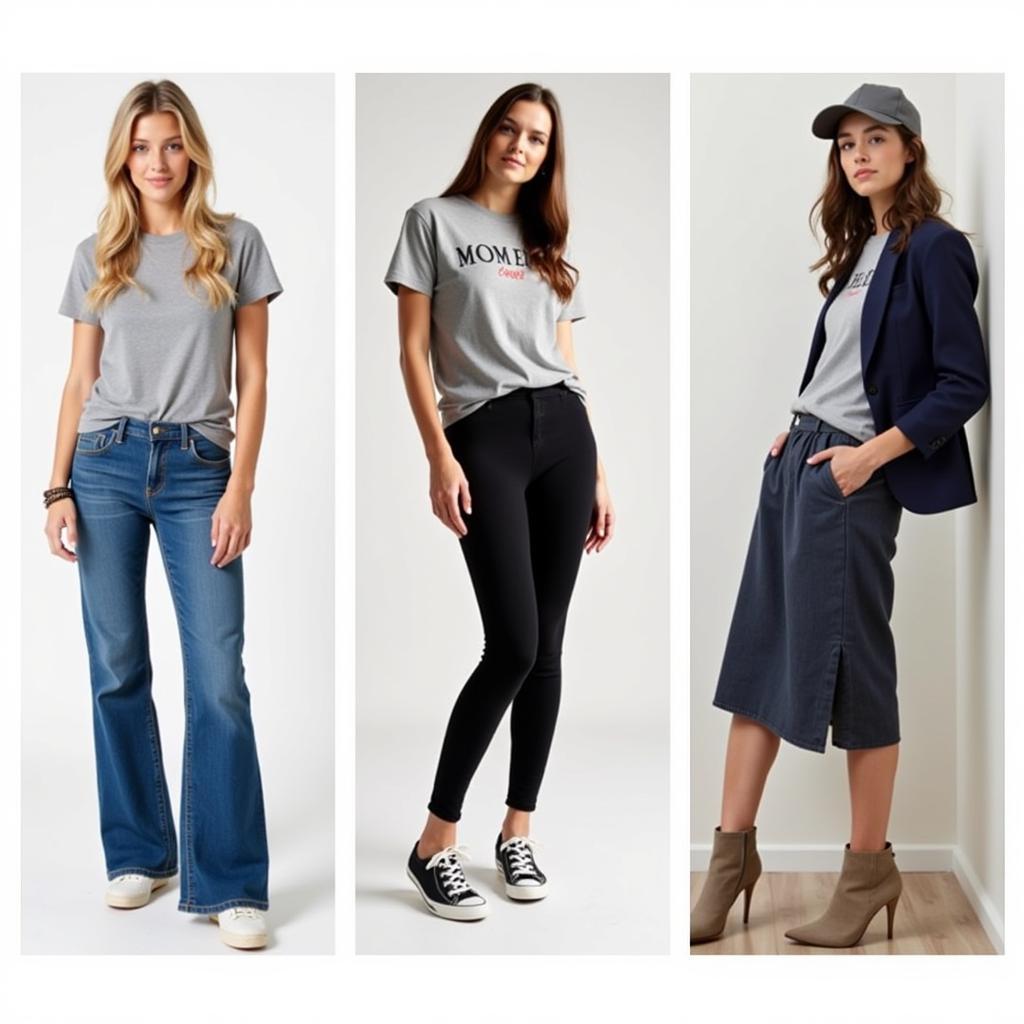  Collage showcasing three distinct ways to style a mom era t-shirt