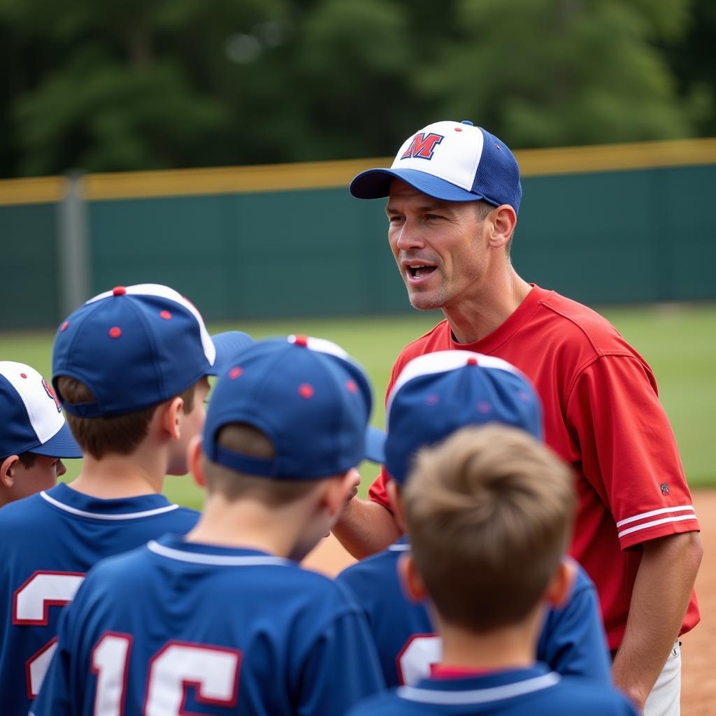 Monticello Youth Baseball coach explaining game strategy