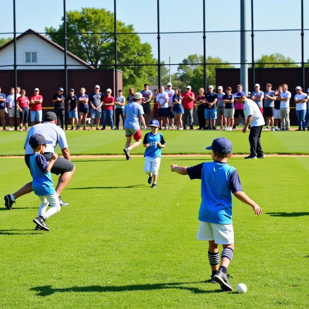 Monticello Youth Baseball field with players practicing