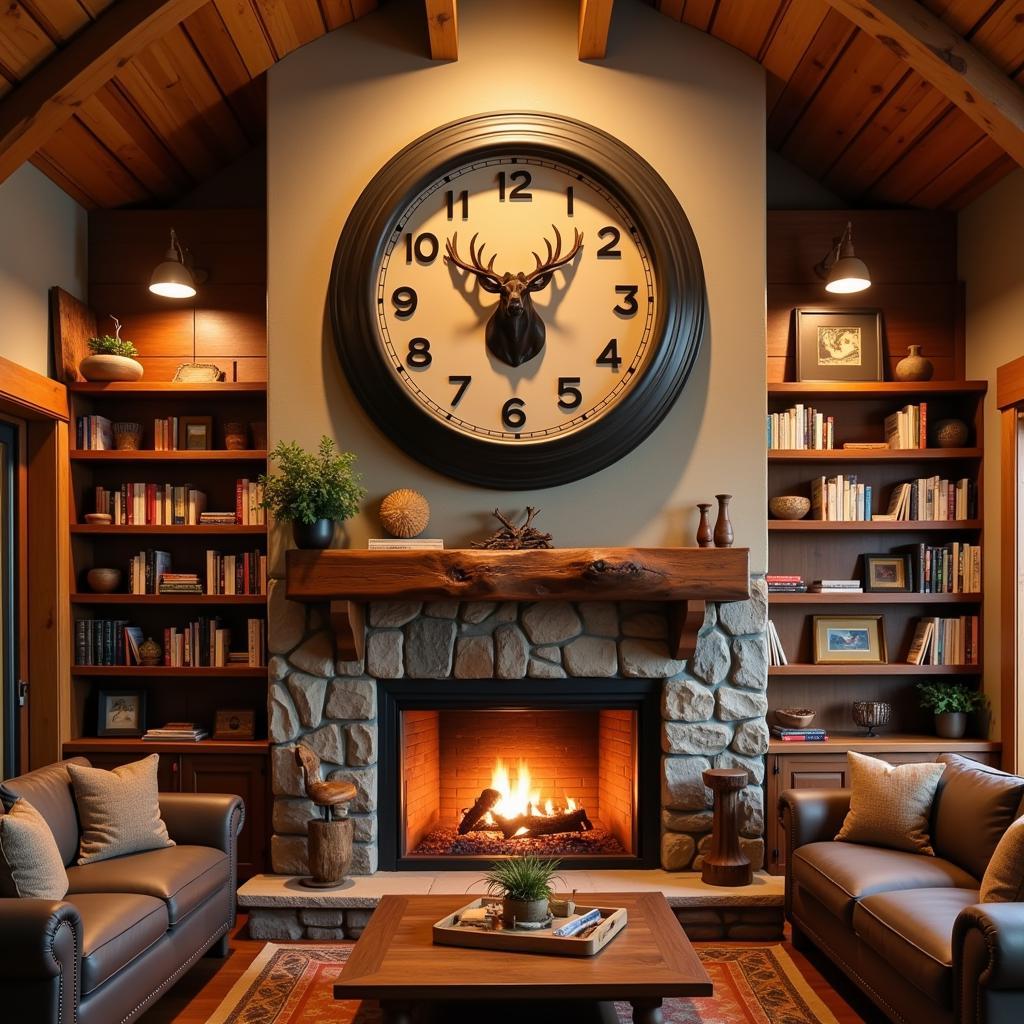 Moose clock as a statement piece in a cozy living room