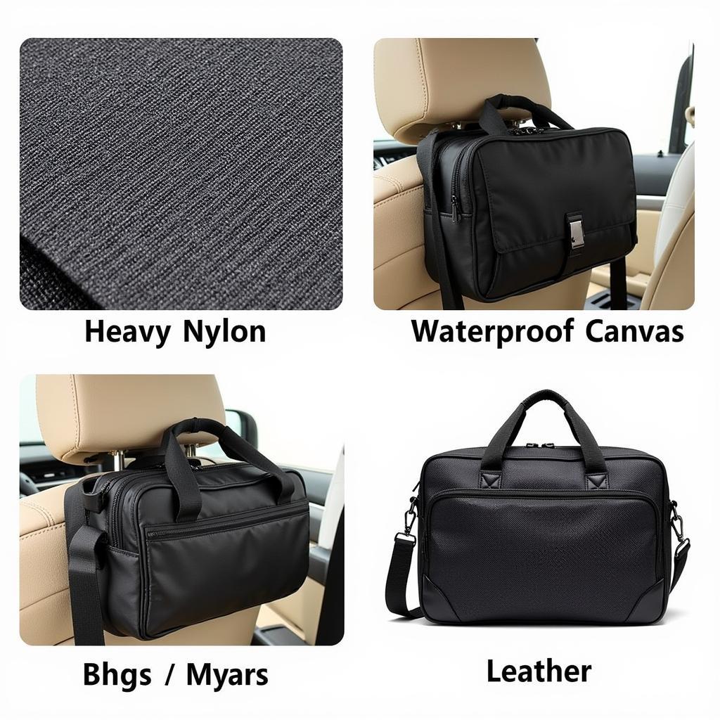 Close-up of different motorcycle back seat bag materials