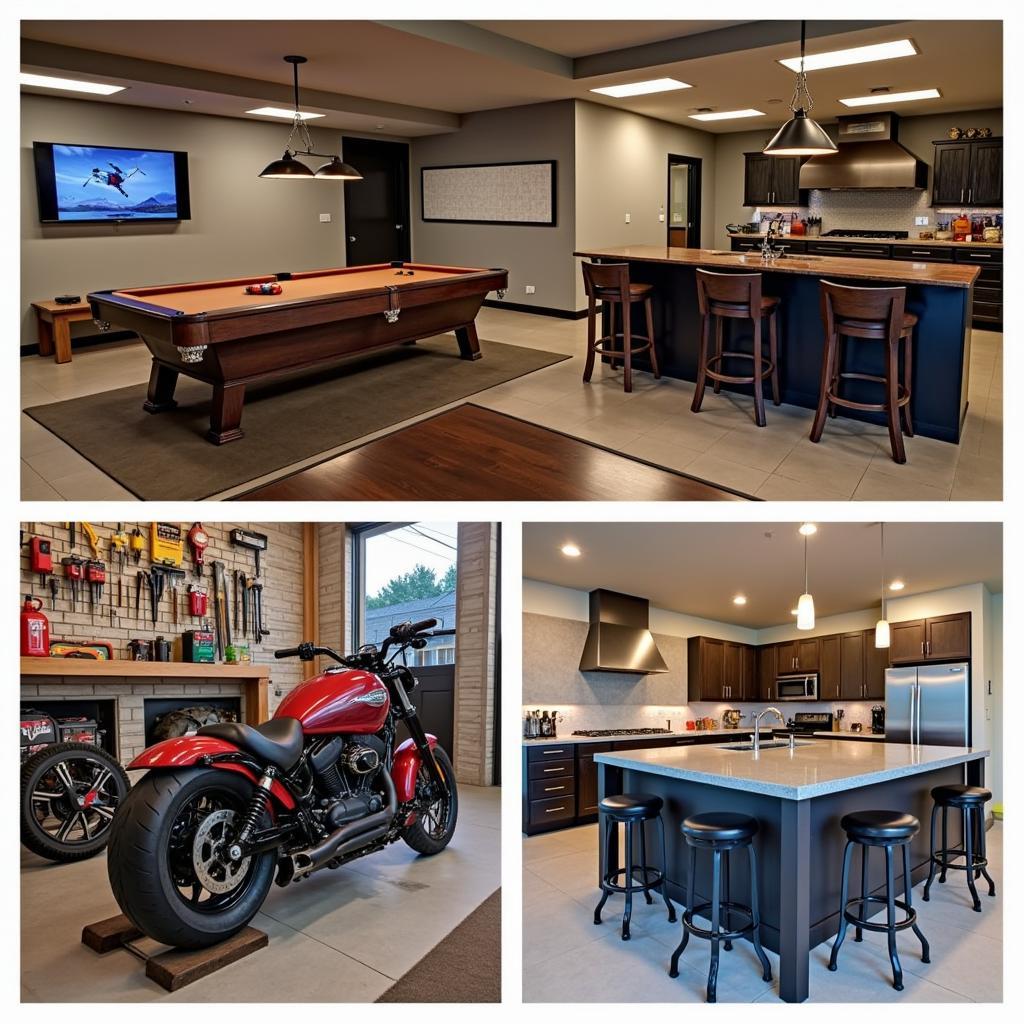 Motorcycle bar stools in various settings