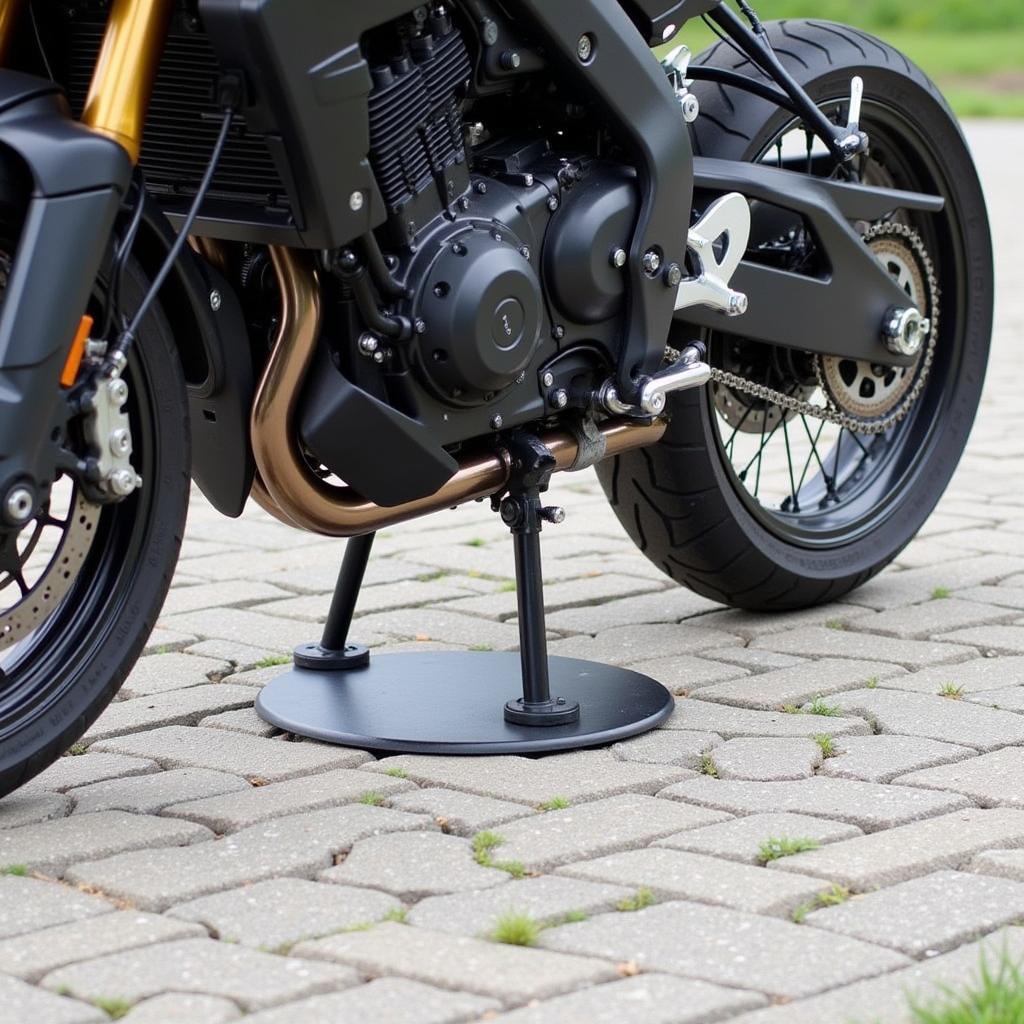 Motorcycle Parked on Asphalt with Side Stand Plate