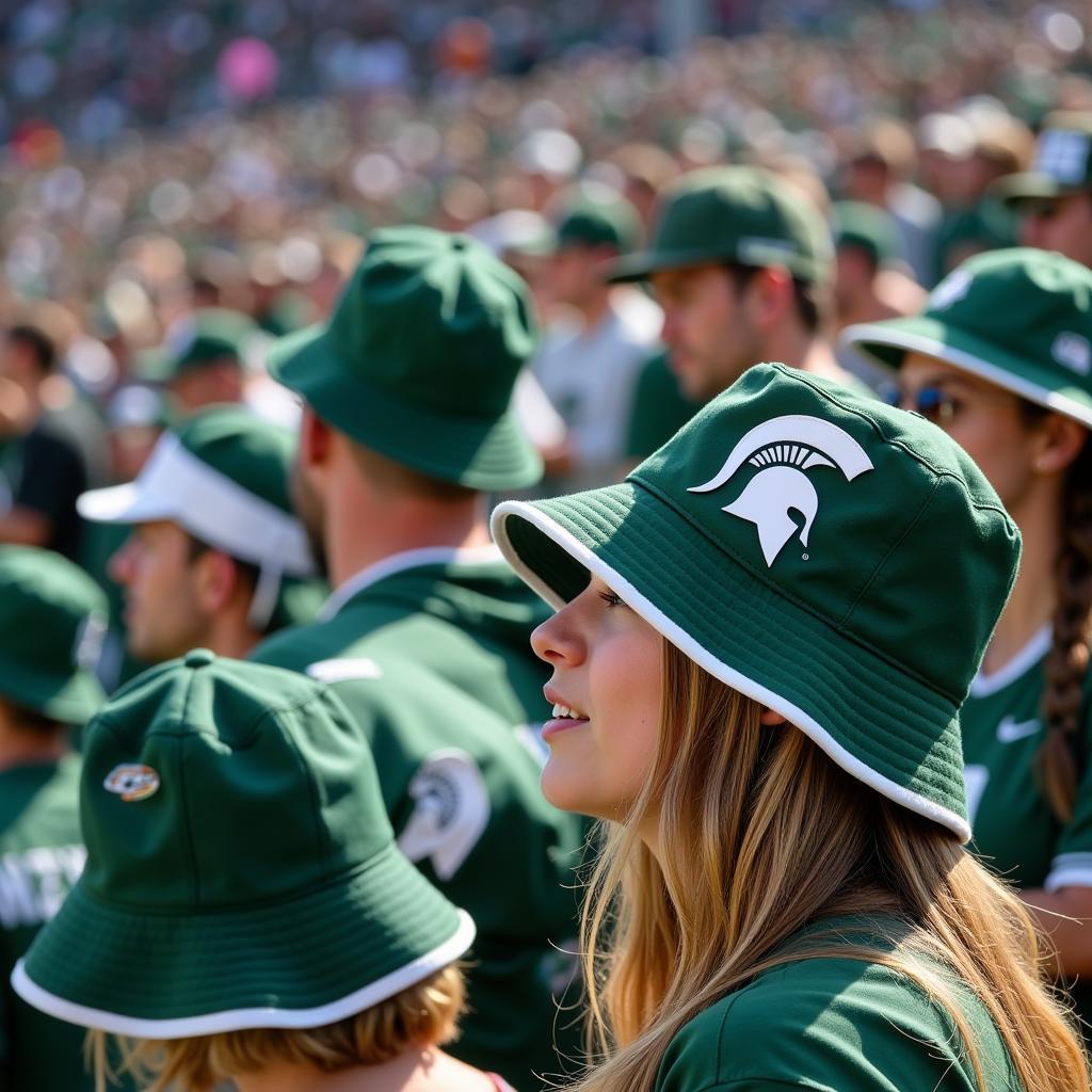 MSU fans sporting bucket hats at a football game