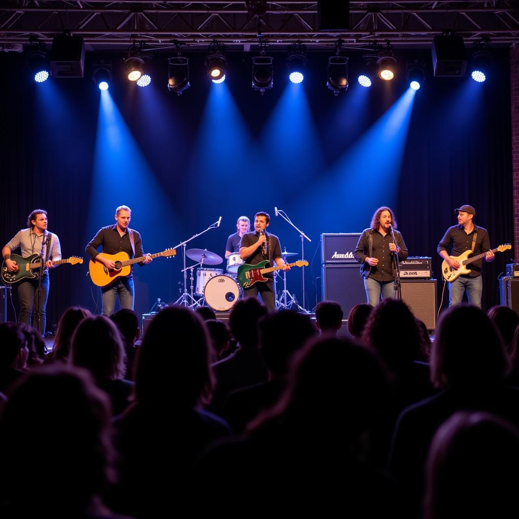 Band performing on stage at Music on Main Denison TX