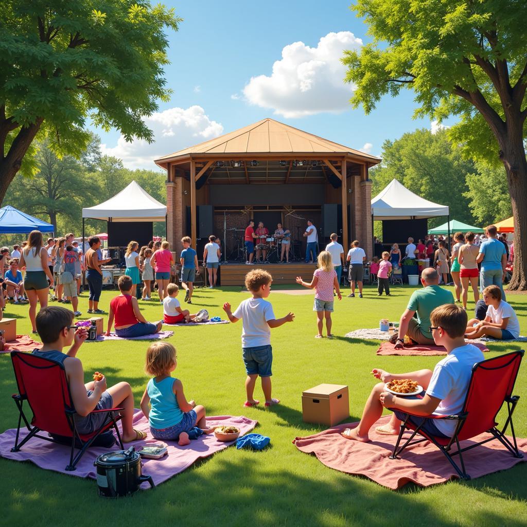 Families enjoying food and music at Music on Main Denison TX