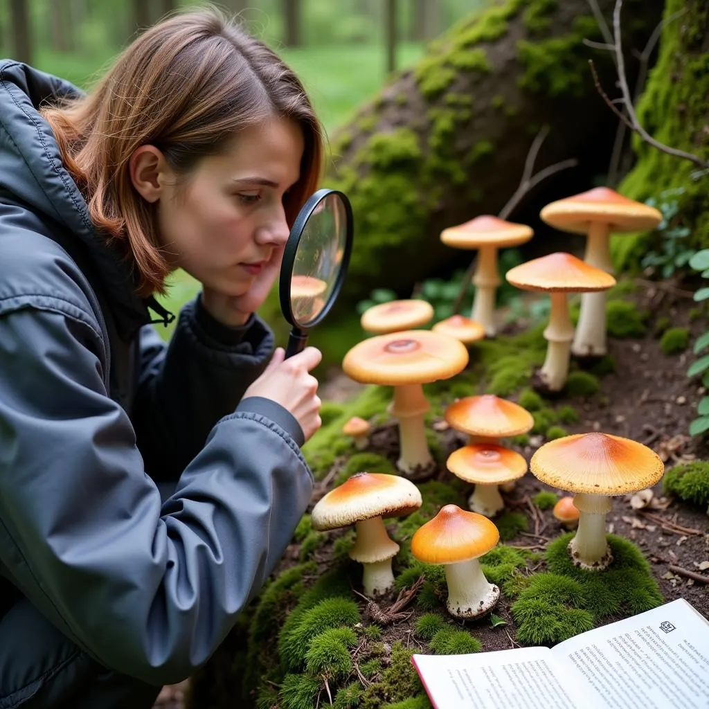 Mycology enthusiast studying different mushroom species