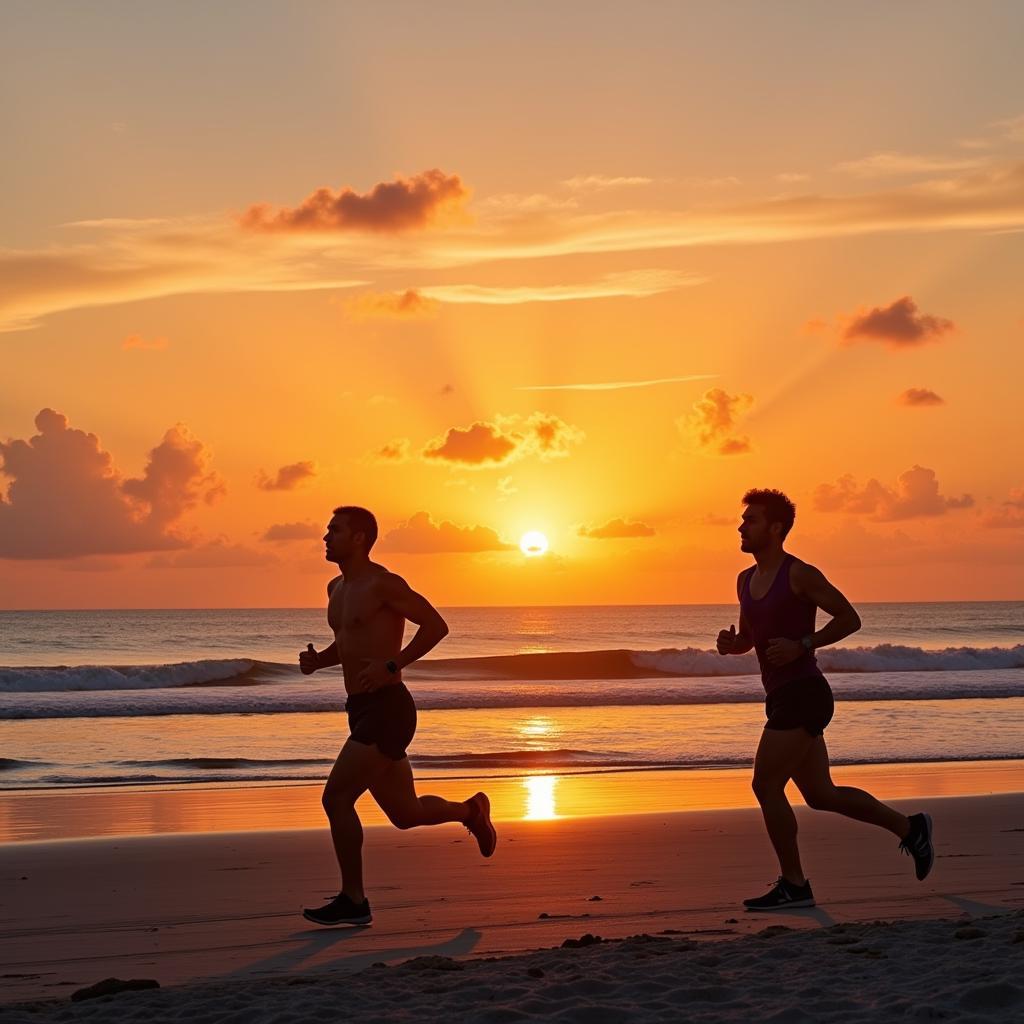 Runners training on the beach in Naples, Florida 