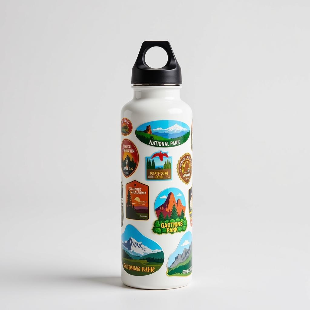 National Park water bottle adorned with colorful stickers