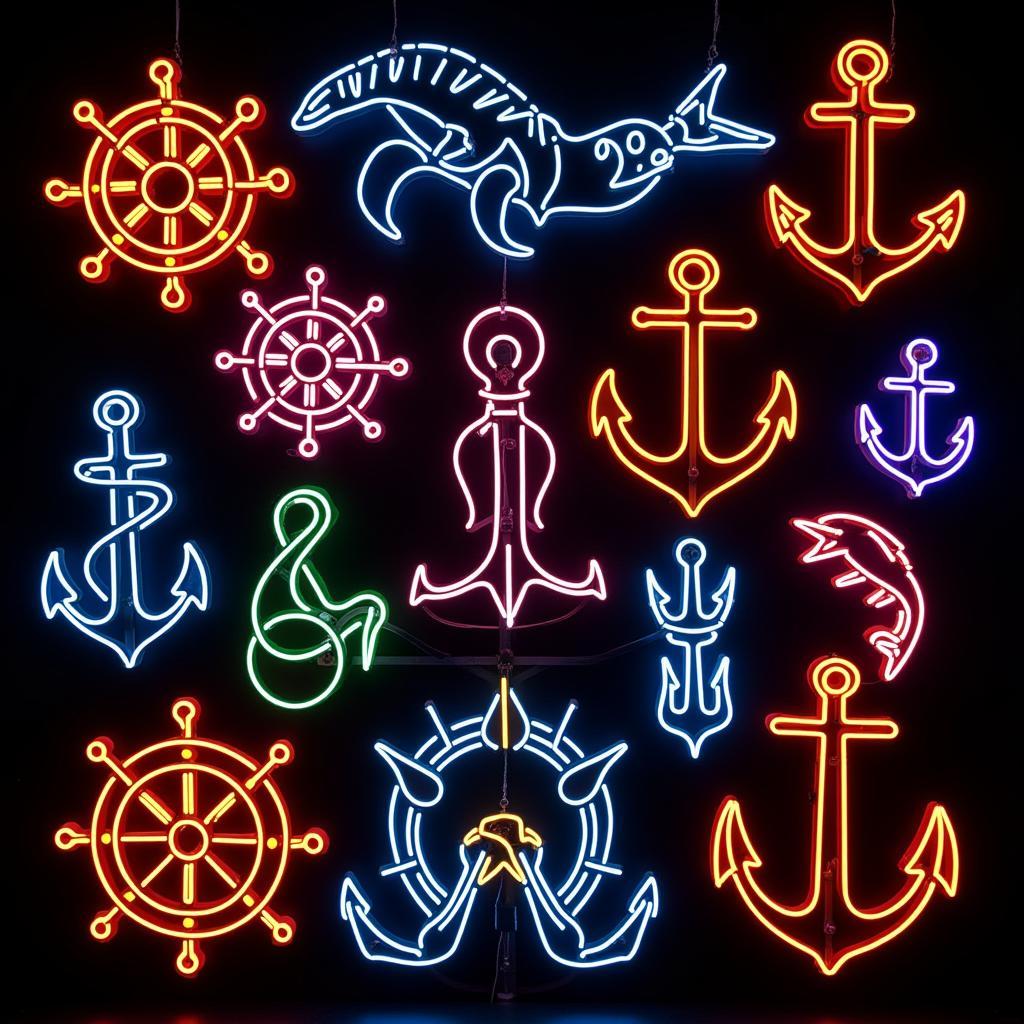 Collection of nautical neon signs