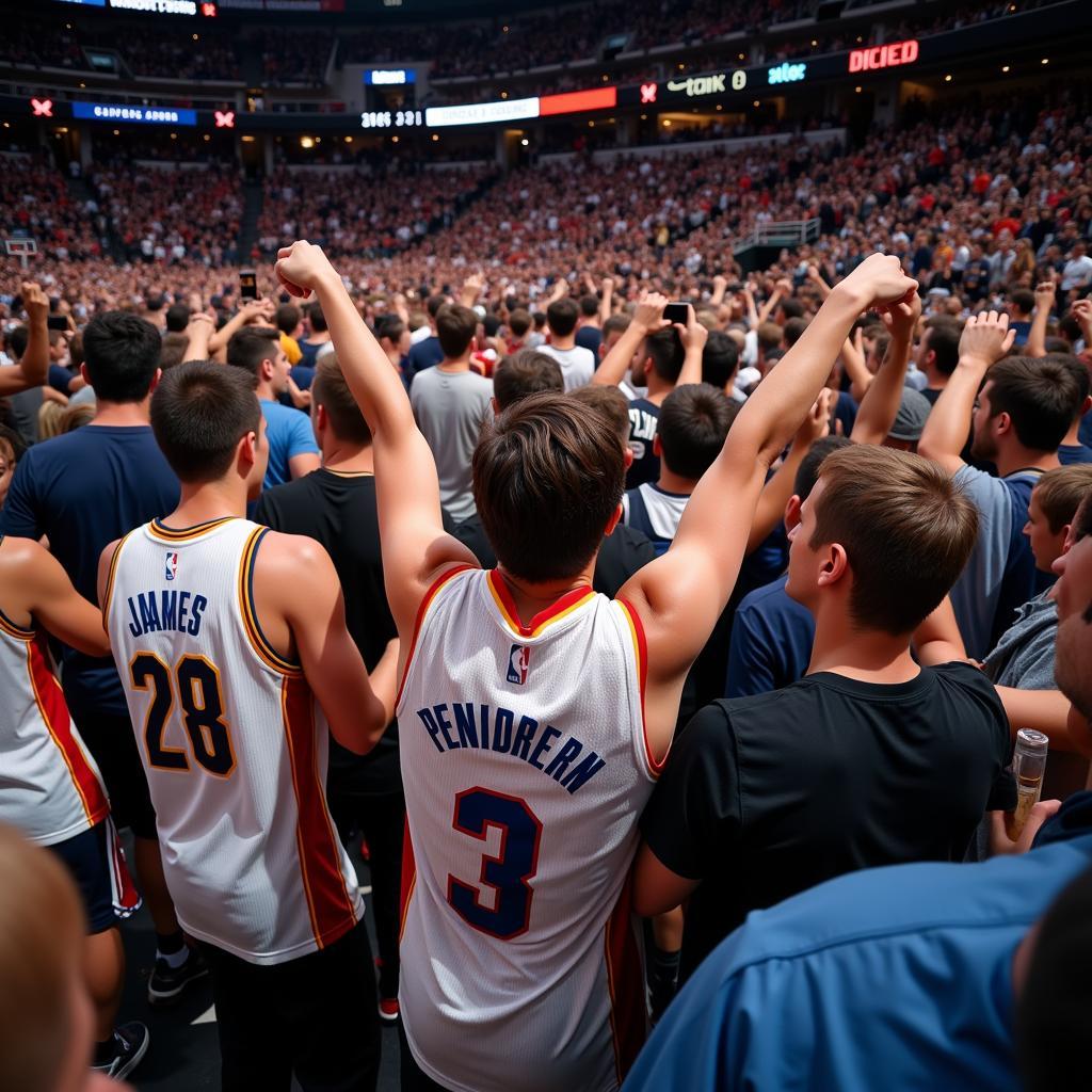 Fans wearing NBA jerseys