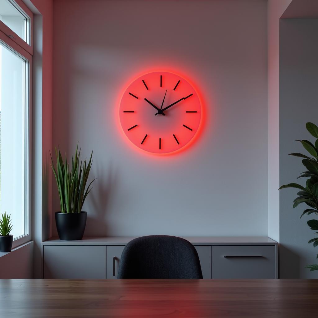 Modern Neon Red Digital Clock in Minimalist Office