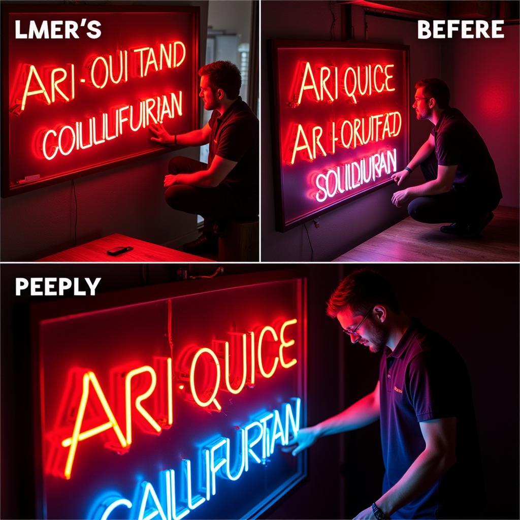 A neon sign being installed with care