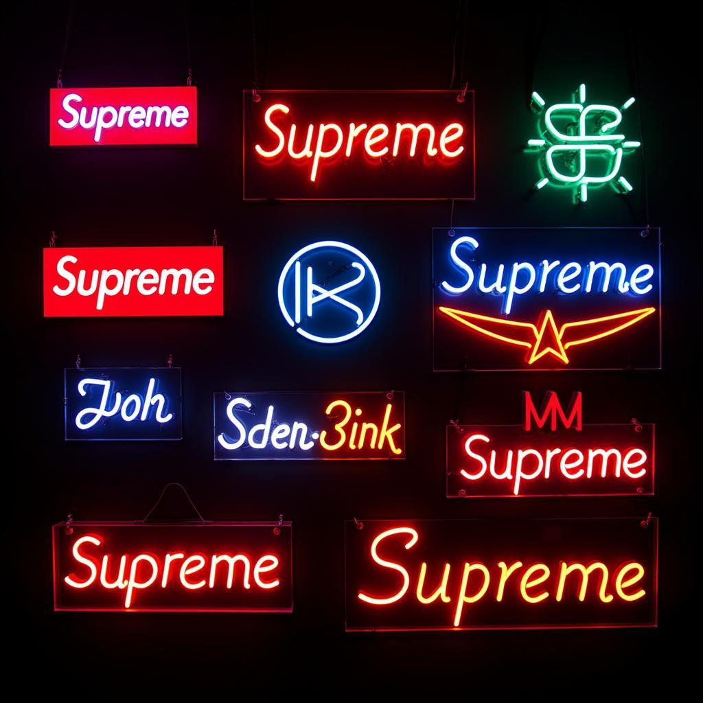 A Collection of Neon Supreme Signs