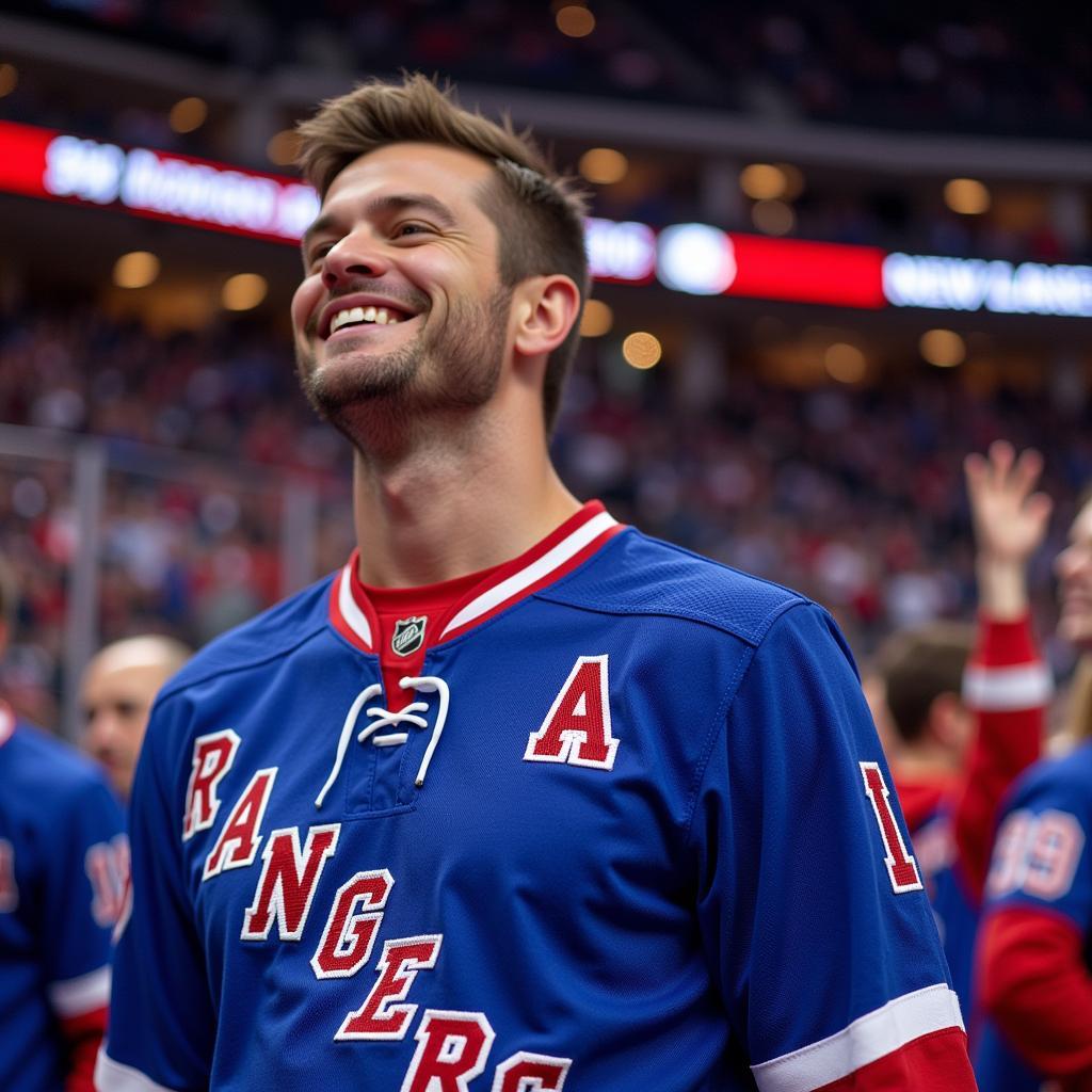 New York Rangers fan proudly wearing a ranger shirt