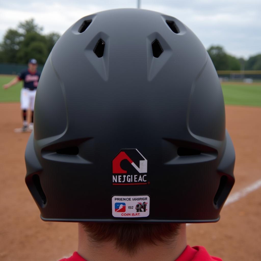 NOCSAE certification logo on a single ear baseball helmet