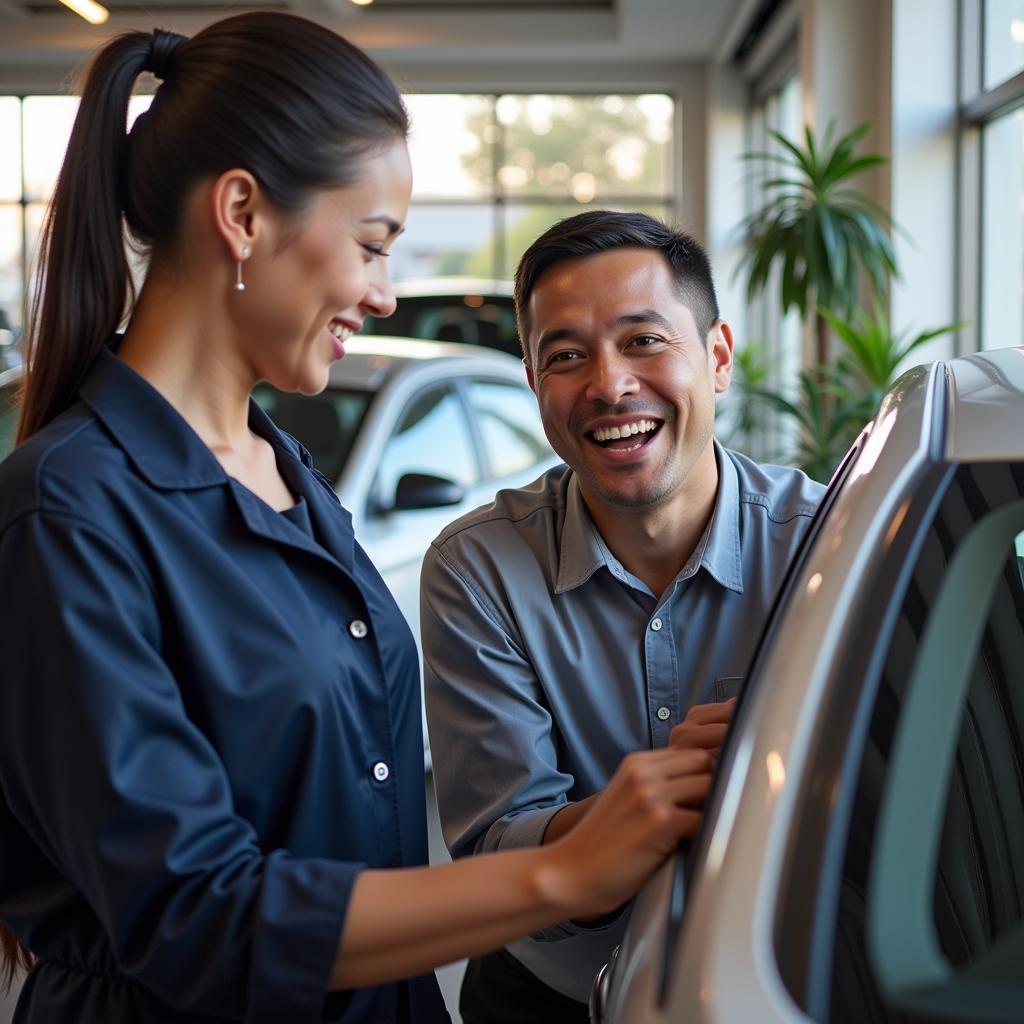 Nu Way Auto Salesperson Helping Customer