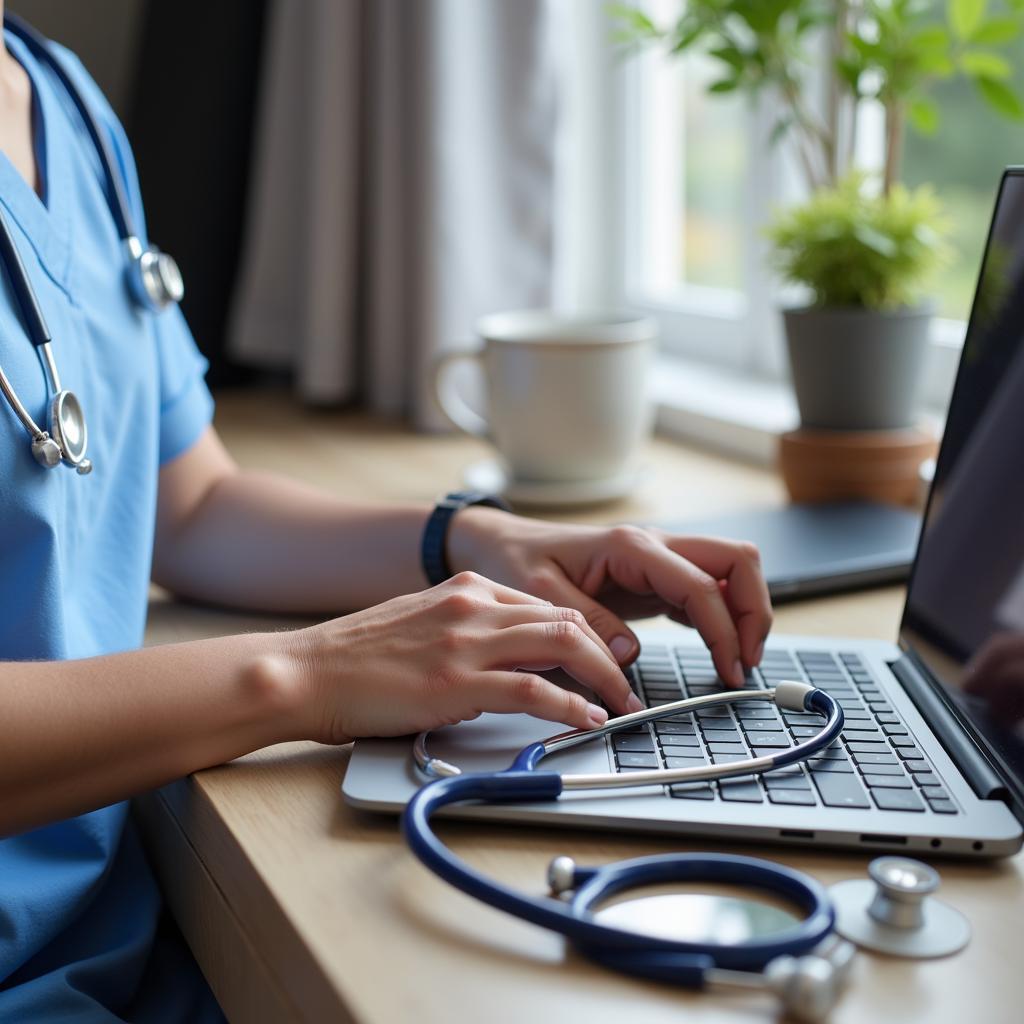 Nurse writing a blog post on her Tumblr blog