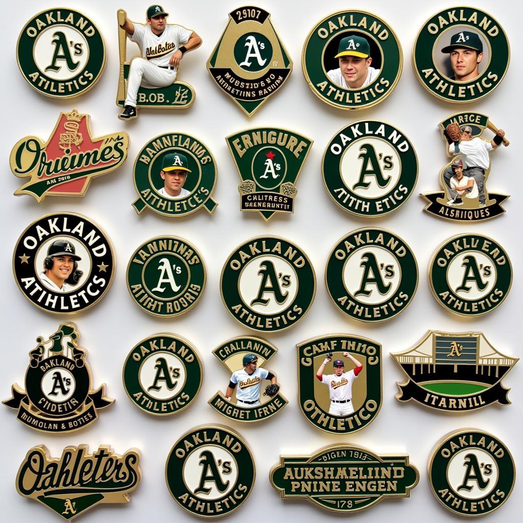 A diverse collection of Oakland Athletics pins