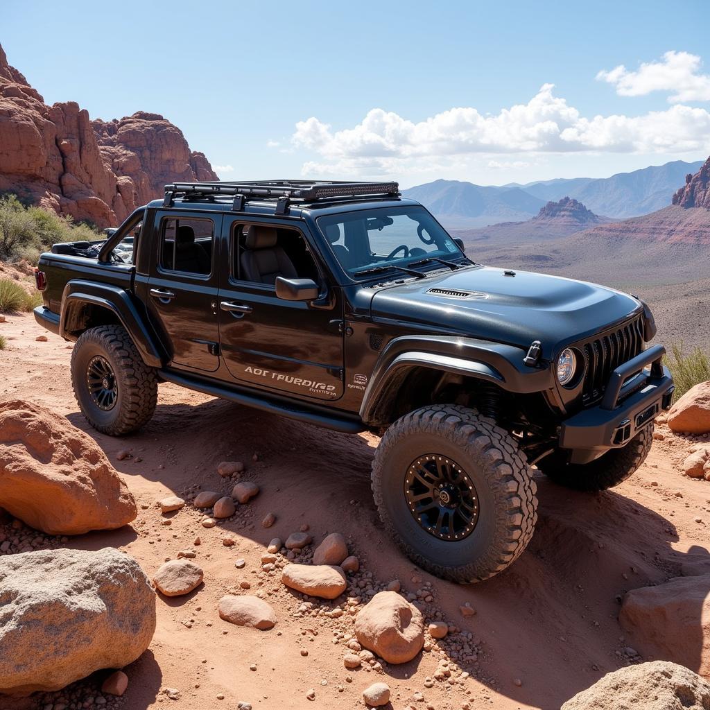  A 4x4 vehicle equipped with frontier rock sliders navigating a challenging off-road trail