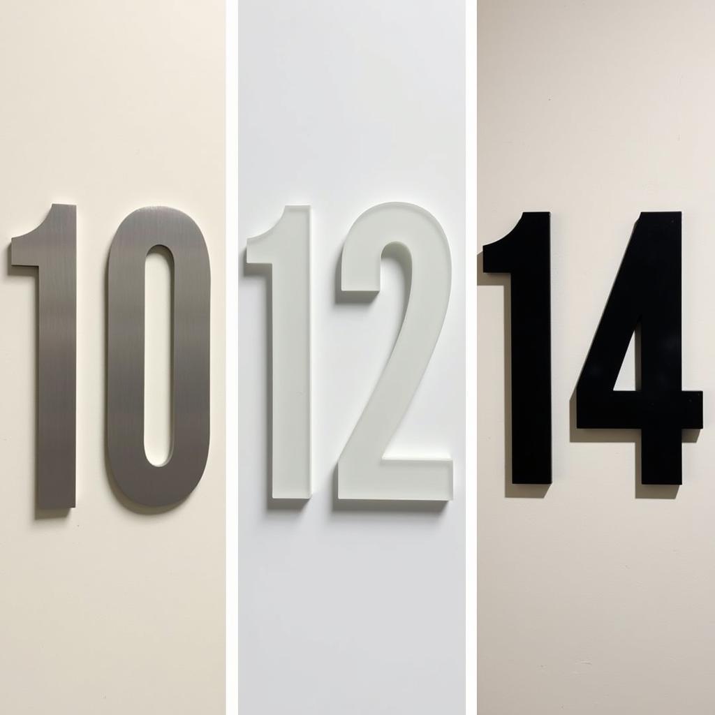 Different office door number materials: metal, acrylic, and plastic