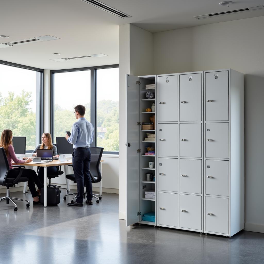 Office Workers Using Cell Phone Locker