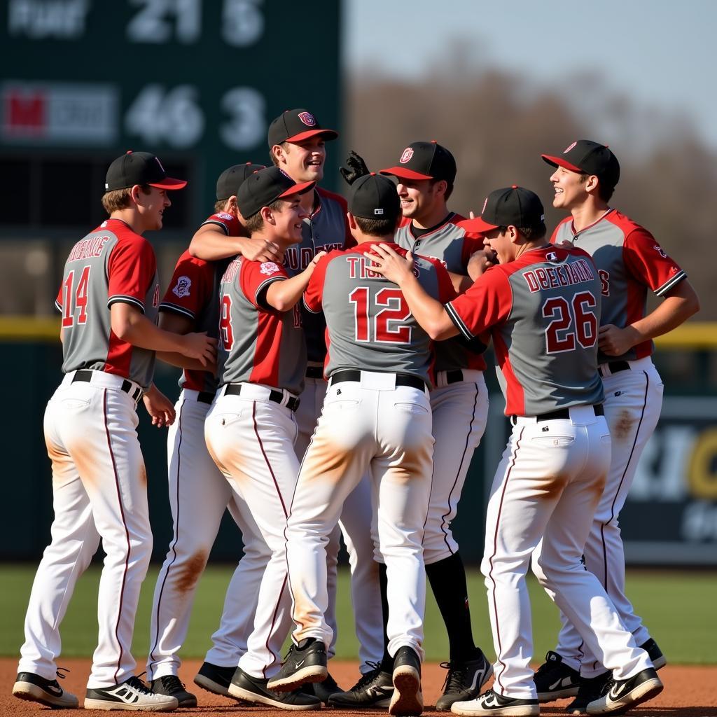 Ohio Tigers baseball team celebrating a victory