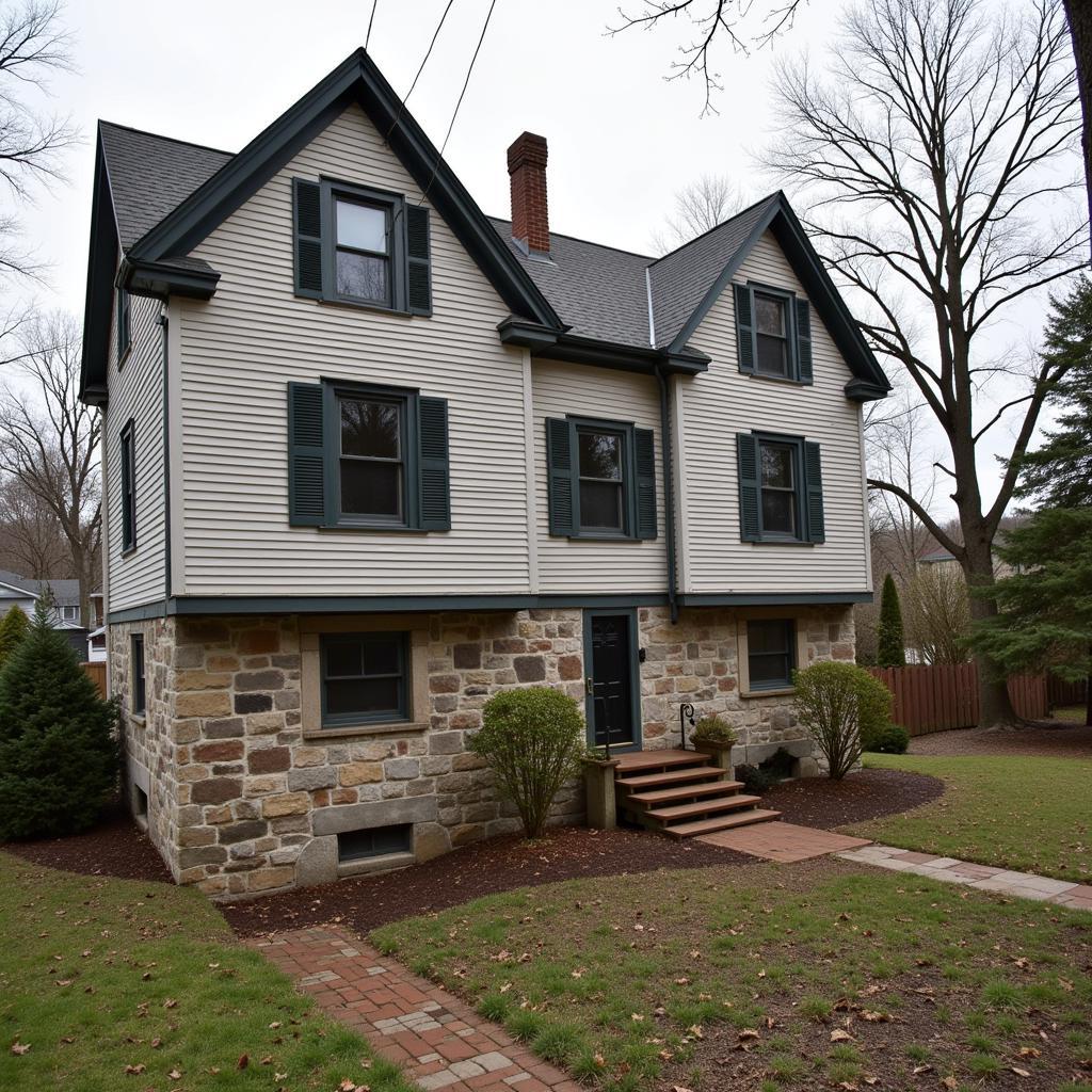 An old house with a Yankee basement partially above ground.