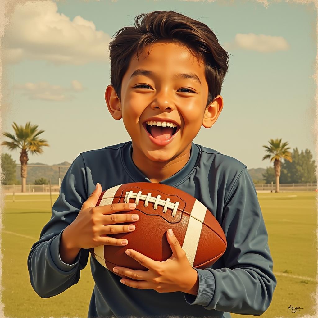 Omar Martinez in his youth, holding a football