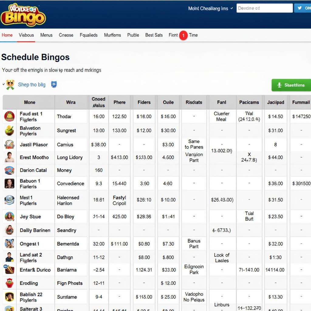 Online Bingo Schedule