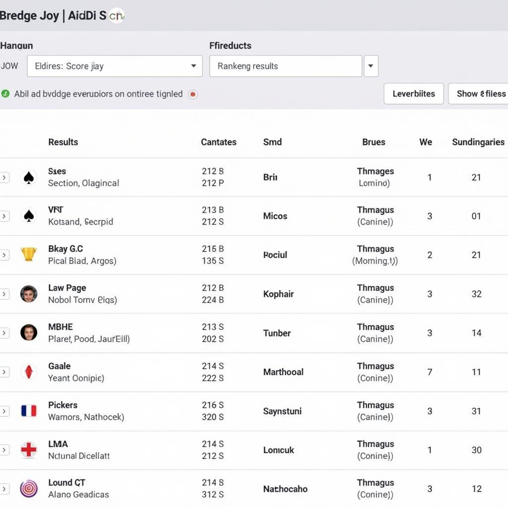 Online Bridge Results Table