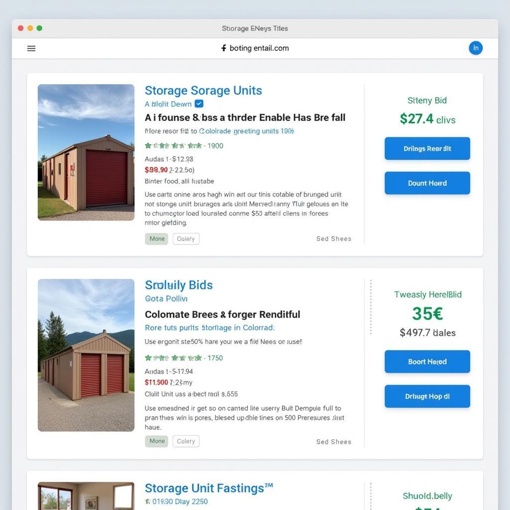 Online platform showcasing available storage units for auction in Colorado