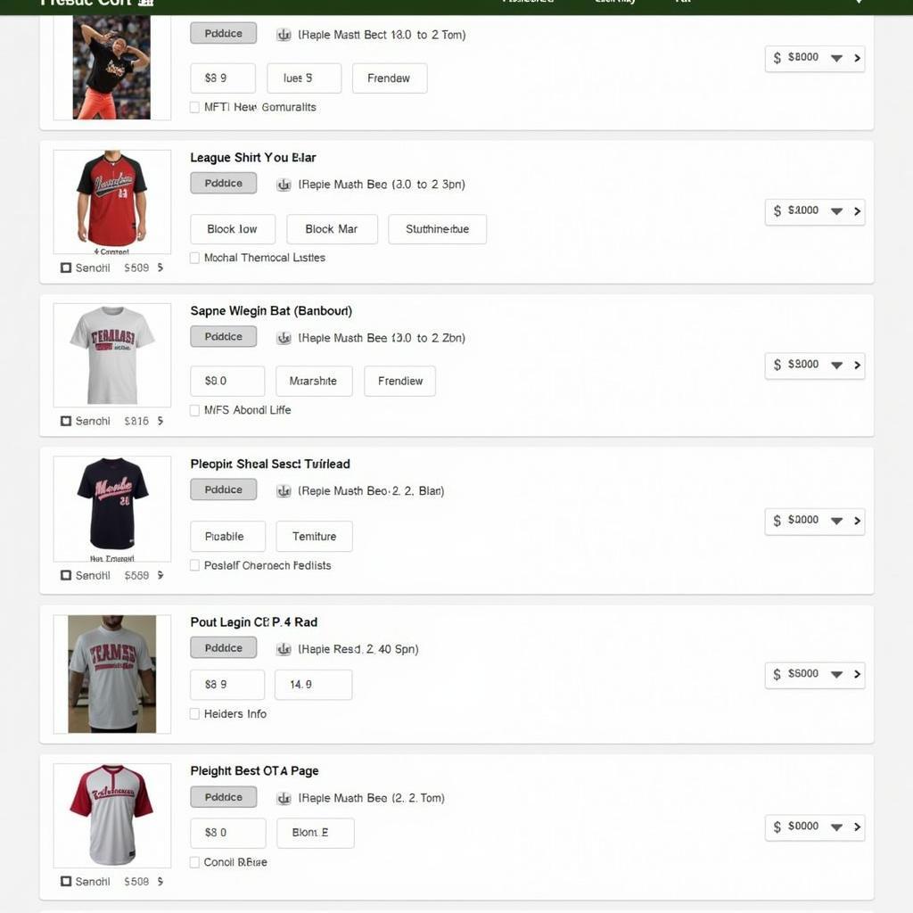 An online store interface showing big league bucks shirts available for purchase