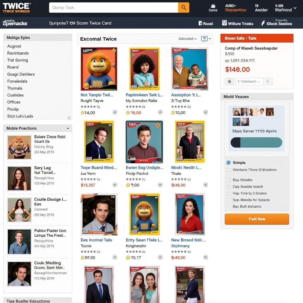 A busy online marketplace for Twice trading cards.