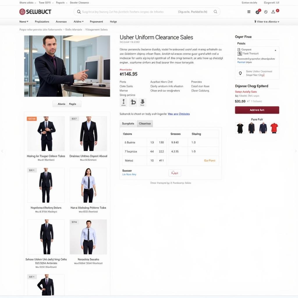 Online website showcasing usher uniform sale with shopping cart.