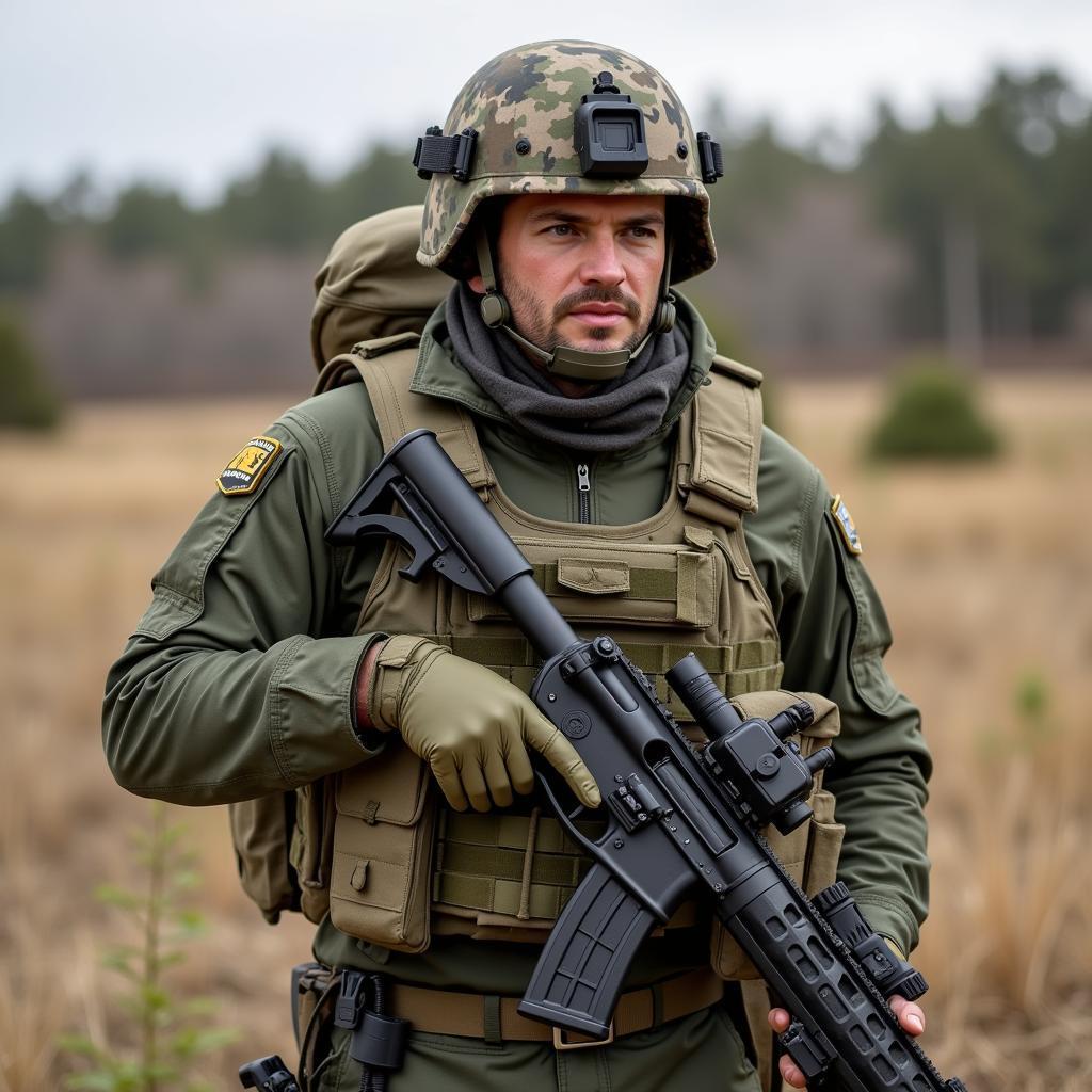 Operator wearing a K Zero plate carrier during field training