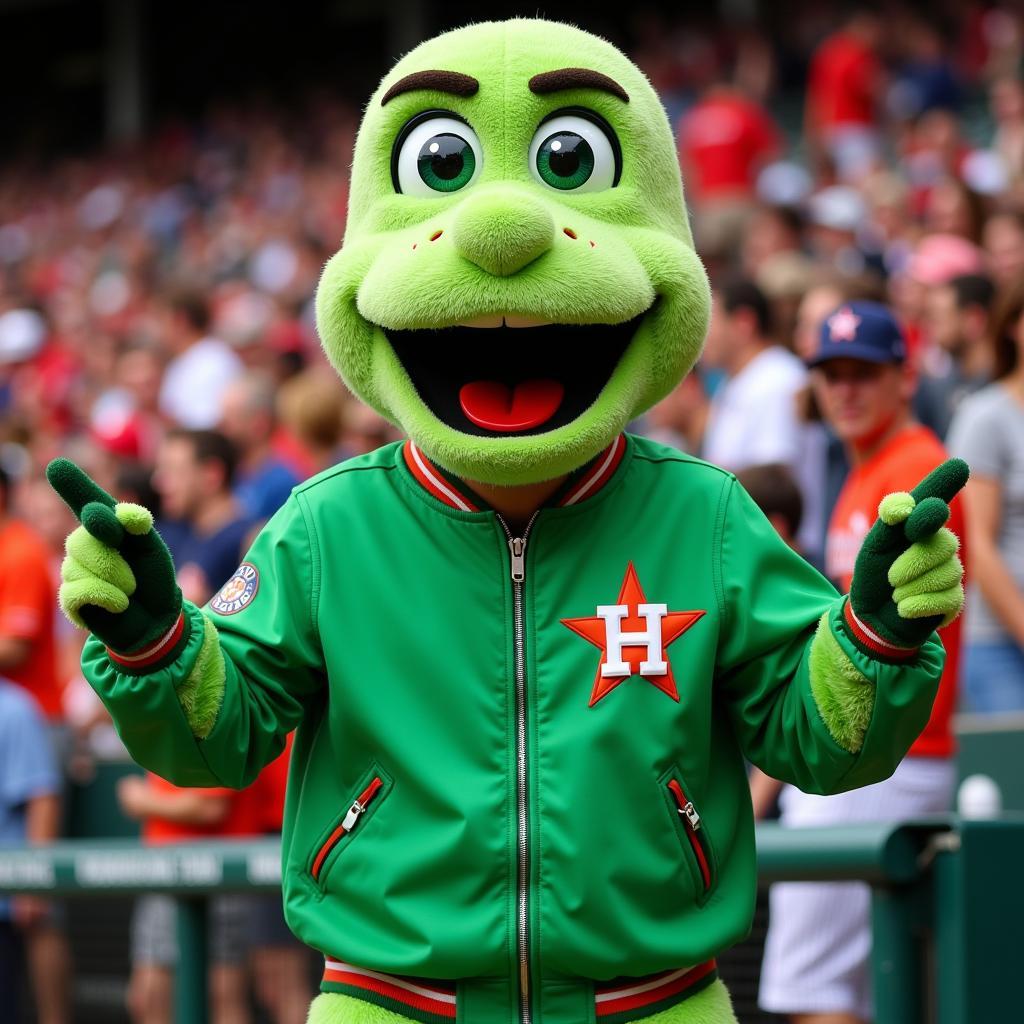 Orbit the Astros Mascot in a Bomber Jacket